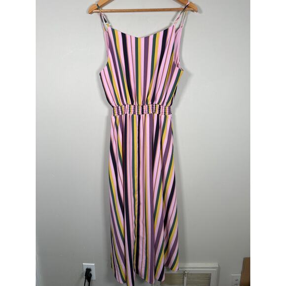 Adyson Pankor Smocked Waist Tank Hi Lo Dress Womens Size M Striped Sleeveless - Picture 4 of 9